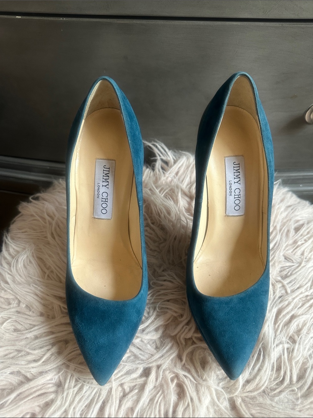 Jimmy Choo Teal Suede Pointed-Toe Pumps